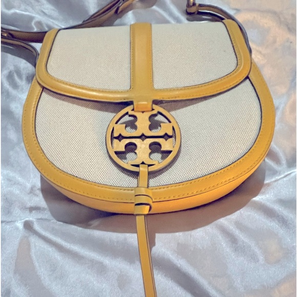 Tory Burch Handbags - Tory Burch Miller Canvas Quadrant Small Saddle Bag Yellow